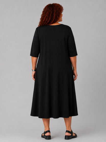 Frenzi Midi-Kleid Retro-Blumendruck A-Linie – Einheitsgröße 44–58, Schwarz, Grün, Pink, Orange