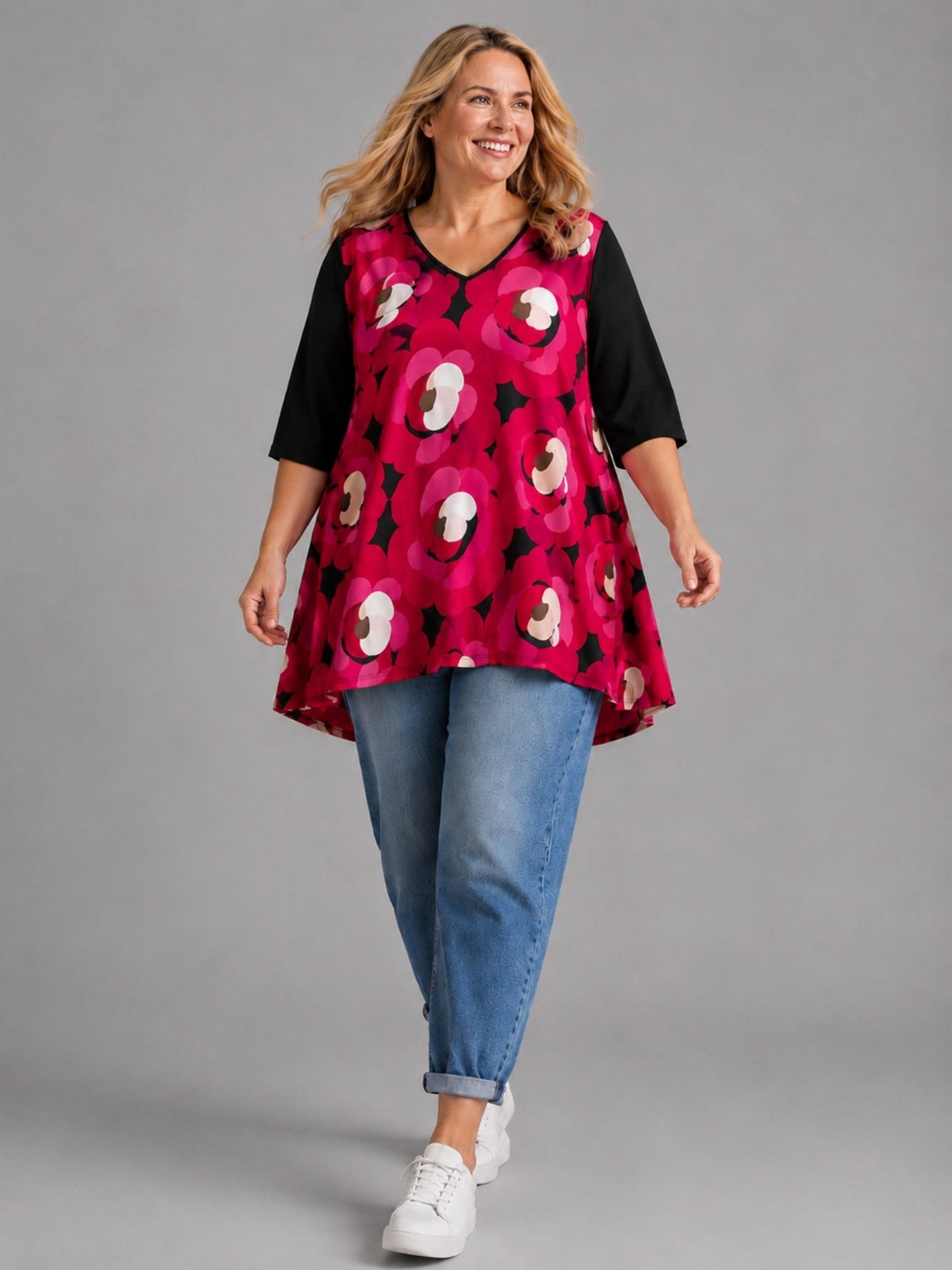 Frenzi Oversize Shirt mit Blumendruck – große Größen 44–58 – Einheitsgröße