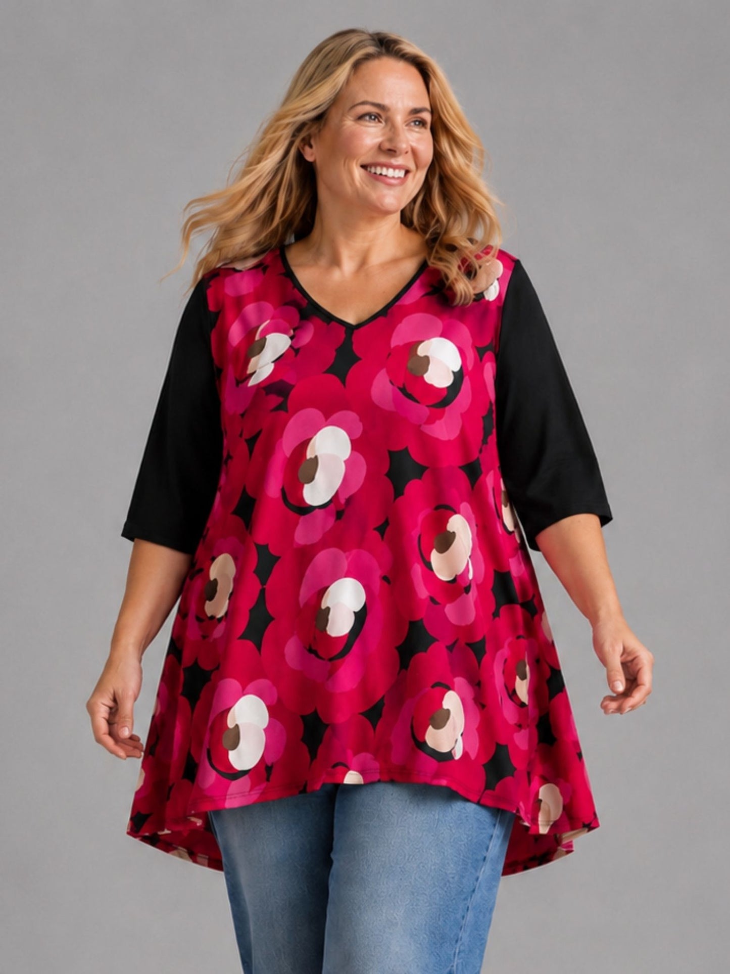 Frenzi Oversize Shirt mit Blumendruck – große Größen 44–58 – Einheitsgröße