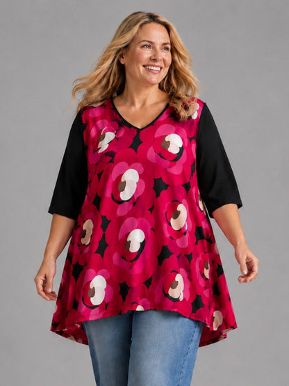 Frenzi Oversize Shirt mit Blumendruck – große Größen 44–58 – Einheitsgröße