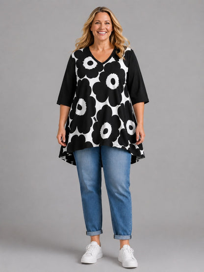 Frenzi Oversize Shirt mit Blumendruck – große Größen 44–58 – Einheitsgröße