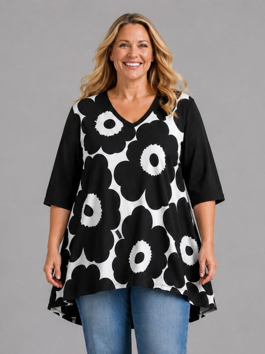Frenzi Oversize Shirt mit Blumendruck – große Größen 44–58 – Einheitsgröße
