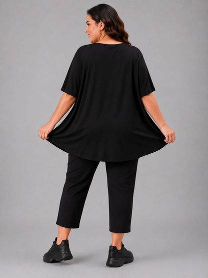 Frenzi Oversize Shirt Buchstaben-Print Schwarz – Einheitsgröße 44–58