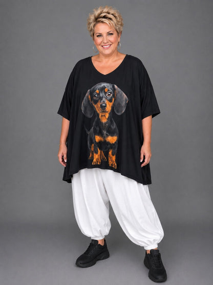 Frenzi Oversize Shirt mit Dackel-Print – große Größen 44–58 – Einheitsgröße