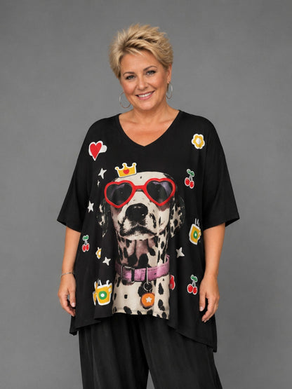 Frenzi Oversize Shirt Dalmatiner-Print schwarz