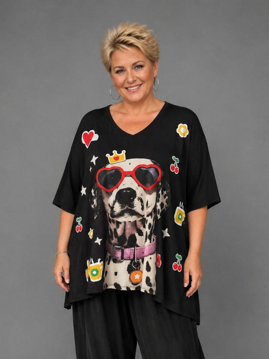 Frenzi Oversize Shirt Dalmatiner-Print schwarz