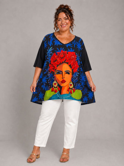 Frenzi Oversize Shirt – Frauenmotiv Print – Große Größen 44–58