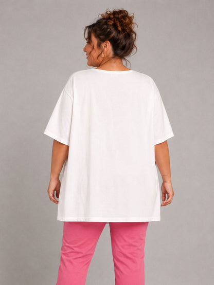 Frenzi Oversize-Shirt Frauenporträt Pop-Art – Einheitsgröße 44–58, Weiß/Pink