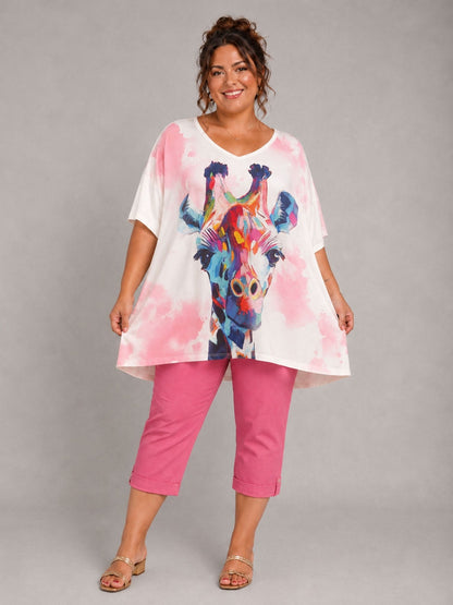 Frenzi Oversize Shirt – bunter Giraffen-Print – Große Größen 44–58