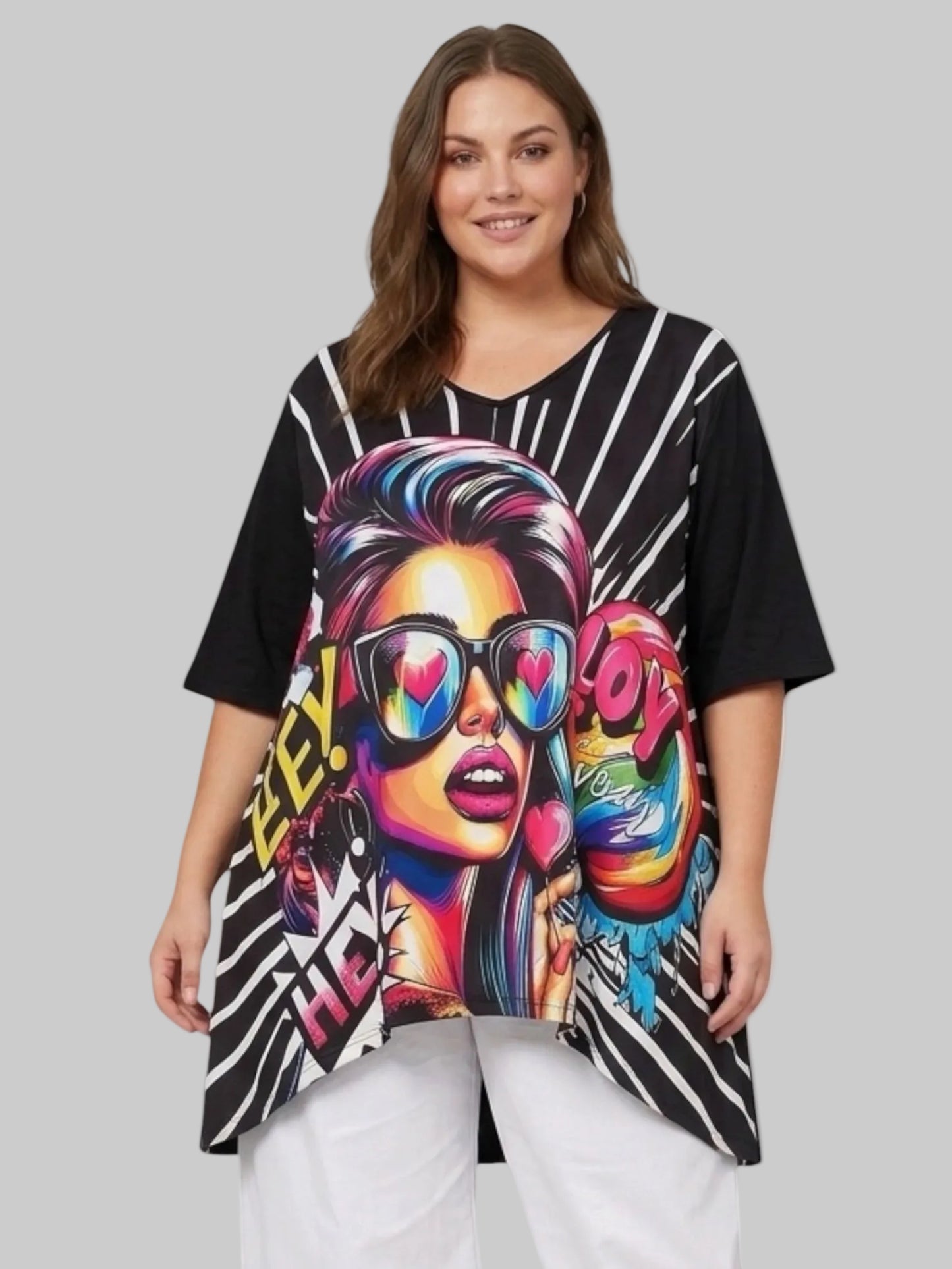 Frenzi Oversize Shirt große Größen – Comic Print Tunika