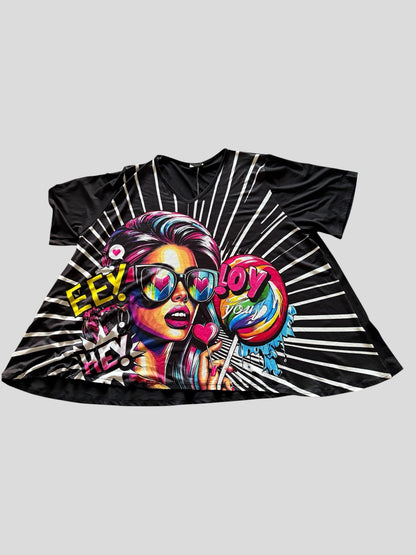Frenzi Oversize Shirt große Größen – Comic Print Tunika