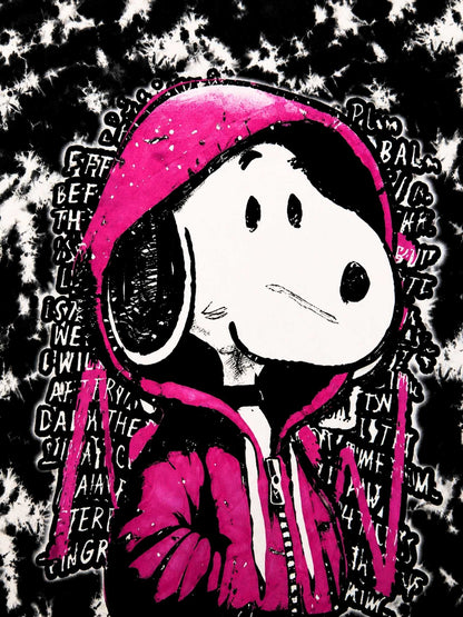 Frenzi Shirt A-Linie Comic-Hund Print Batik – Schwarz-Pink | Einheitsgröße 44–58