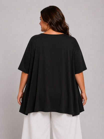 Frenzi Shirt A-Linie Leoparden-Print – Bunt auf Schwarz | Einheitsgröße 44–58