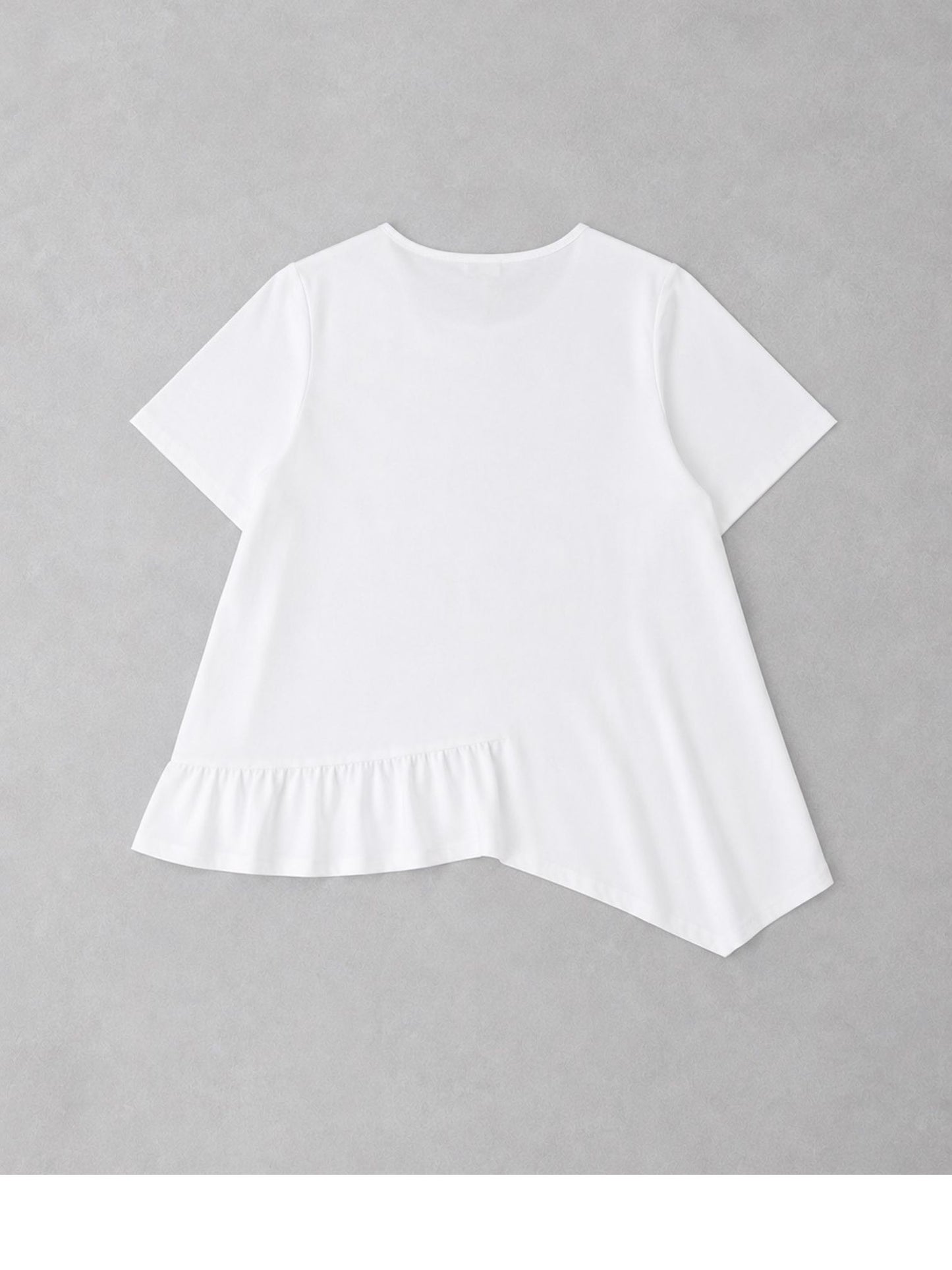 Frenzi Shirt Weiß Volant Asymmetrischer Saum Kurzarm