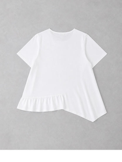 Frenzi Shirt Weiß Volant Asymmetrischer Saum Kurzarm
