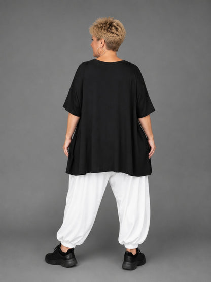 Frenzi A-Linien Shirt Cartoon-Print Schwarz –Over Size  Einheitsgröße 44 - 58