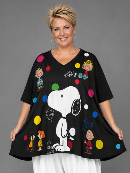 Frenzi A-Linien Shirt Cartoon-Print Schwarz –Over Size  Einheitsgröße 44 - 58
