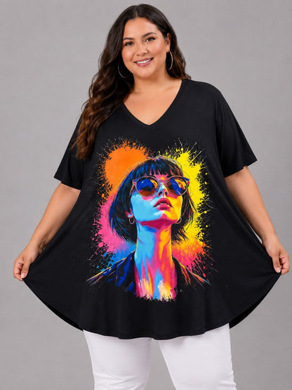 Frenzi Oversize Shirt Pop-Art-Print Schwarz – Einheitsgröße 44–58