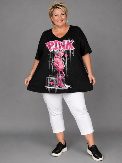 Frenzi Oversize Shirt Comic-Katze Pink – Einheitsgröße 44–58
