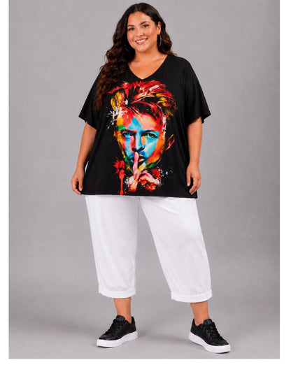 Frenzi Oversize Shirt Pop-Art-Porträt Schwarz – Einheitsgröße 44–58