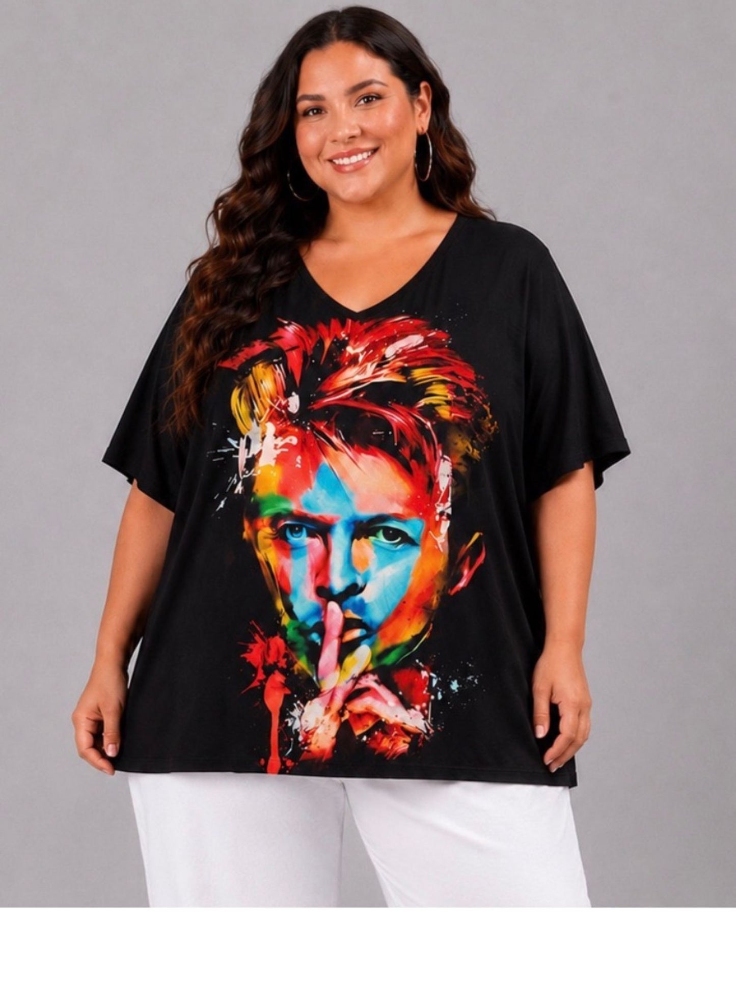 Frenzi Oversize Shirt Pop-Art-Porträt Schwarz – Einheitsgröße 44–58