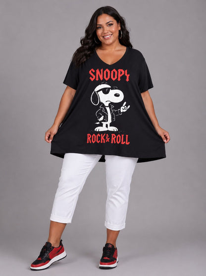 Frenzi Oversize Shirt Rock & Roll Print Schwarz – Einheitsgröße 44–58