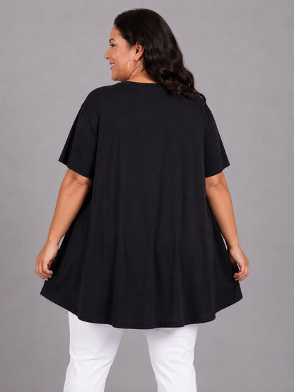 Frenzi Oversize Shirt Rock & Roll Print Schwarz – Einheitsgröße 44–58