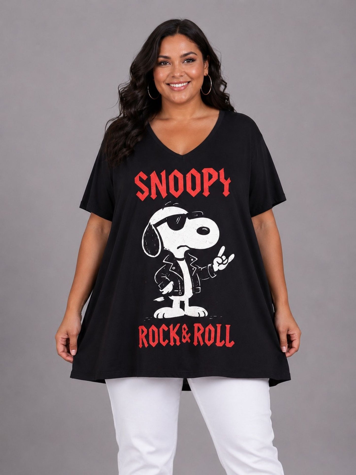 Frenzi Oversize Shirt Rock & Roll Print Schwarz – Einheitsgröße 44–58