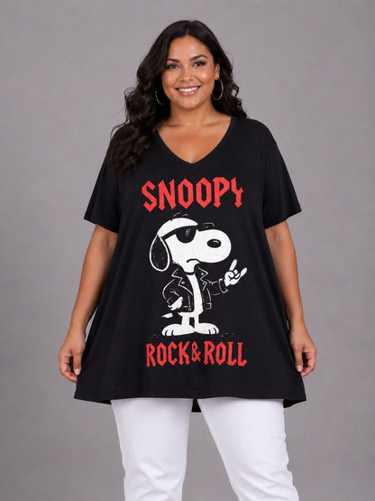 Frenzi Oversize Shirt Rock & Roll Print Schwarz – Einheitsgröße 44–58