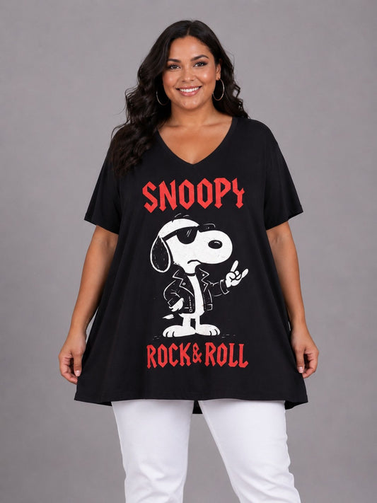 Frenzi Oversize Shirt Rock & Roll Print Schwarz – Einheitsgröße 44–58