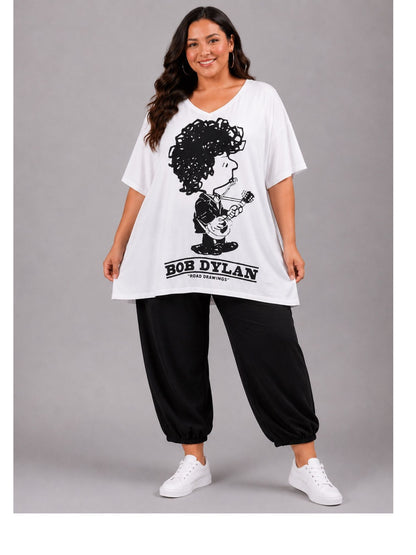 Frenzi Oversize Shirt Comic-Gitarrist Weiß – Einheitsgröße 44–58