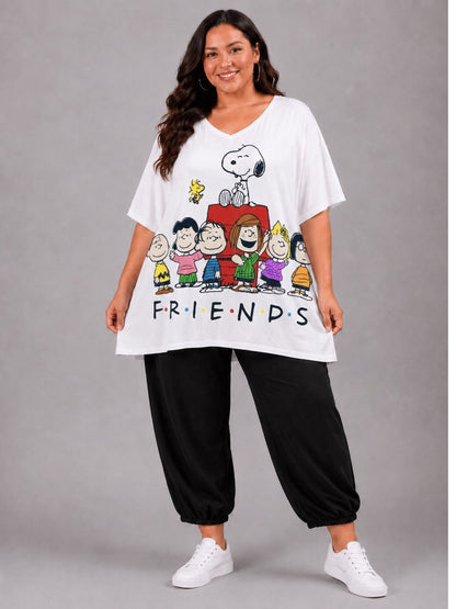 Frenzi Oversize Shirt Comic-Gruppe Weiß – Einheitsgröße 44–58