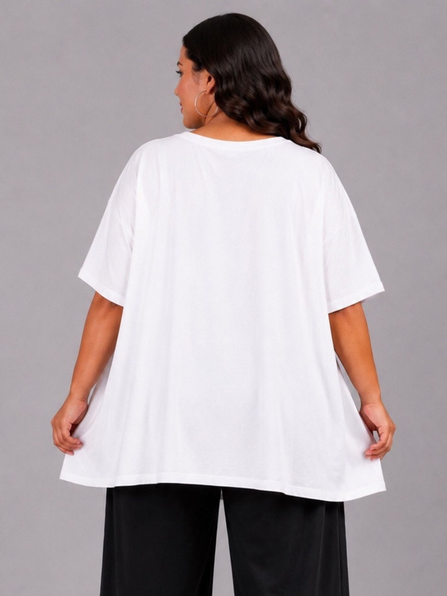 Frenzi Oversize Shirt Print Comic-Katze & PINK Weiß – Einheitsgröße 44–58