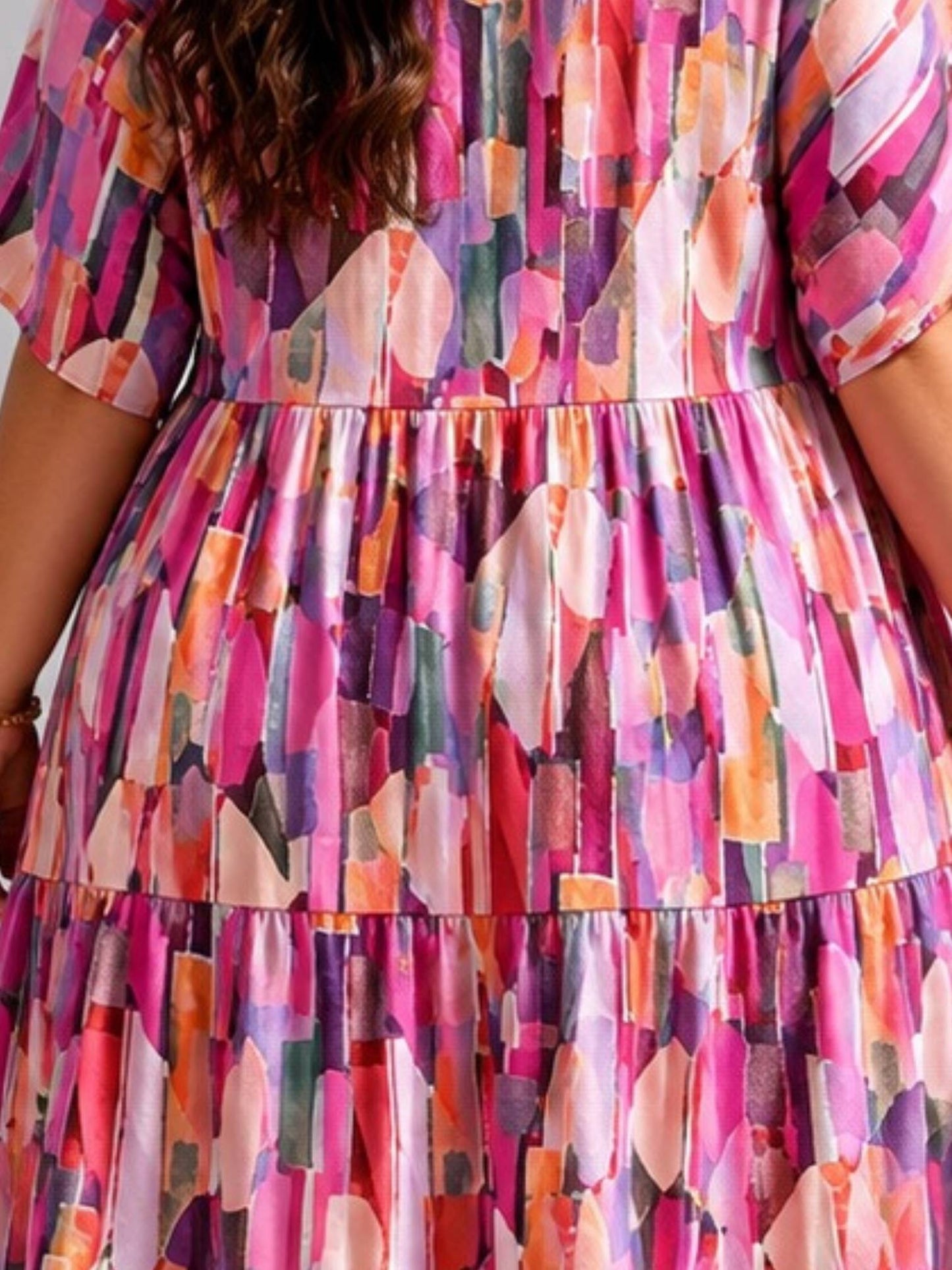 Frenzi Stufenkleid grafischer Print Pink-Bunt – Einheitsgröße 44–52