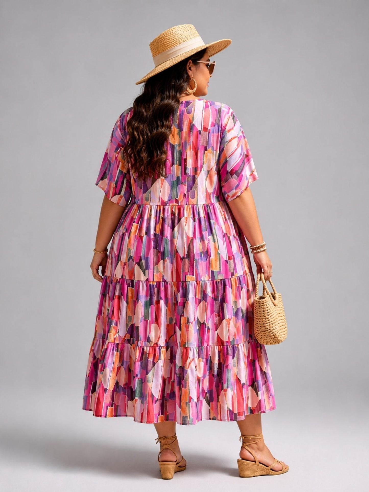 Frenzi Stufenkleid grafischer Print Pink-Bunt – Einheitsgröße 44–52