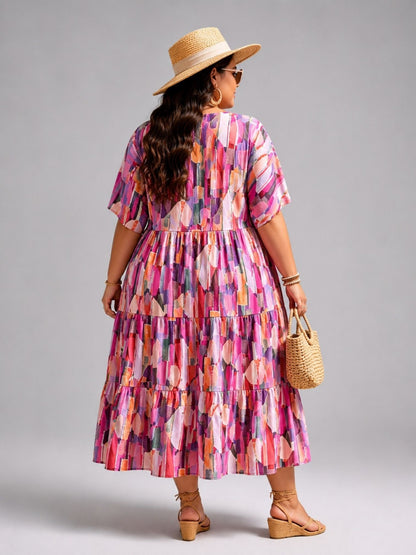 Frenzi Stufenkleid grafischer Print Pink-Bunt – Einheitsgröße 44–52