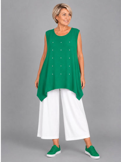Frenzi Top mit Strassnieten – ärmellos, asymmetrischer Saum – in 5 Farben – Einheitsgröße 46–56