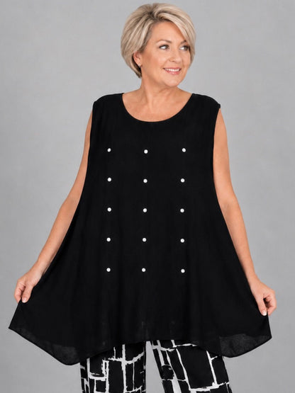 Frenzi Top mit Strassnieten – ärmellos, asymmetrischer Saum – in 5 Farben – Einheitsgröße 46–56