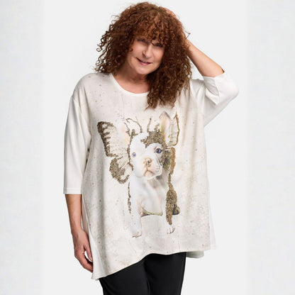 Frenzi4u A-Linie Shirt Französische Bulldogge Glitzerprint Creme