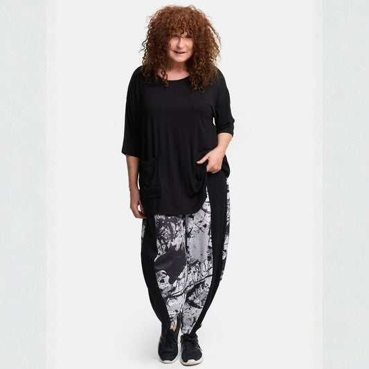 Frenzi4U Ballonhose Splash Print Schwarz Weiß