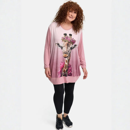Frenzi4u Longshirt Giraffe mit Strass Altrosa