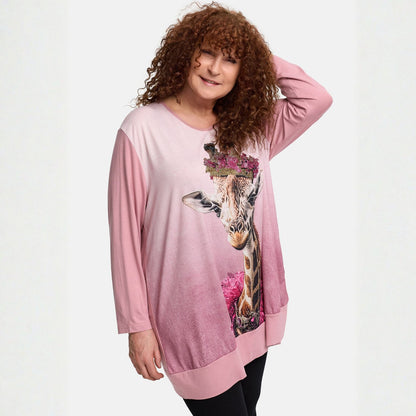 Frenzi4u Longshirt Giraffe mit Strass Altrosa