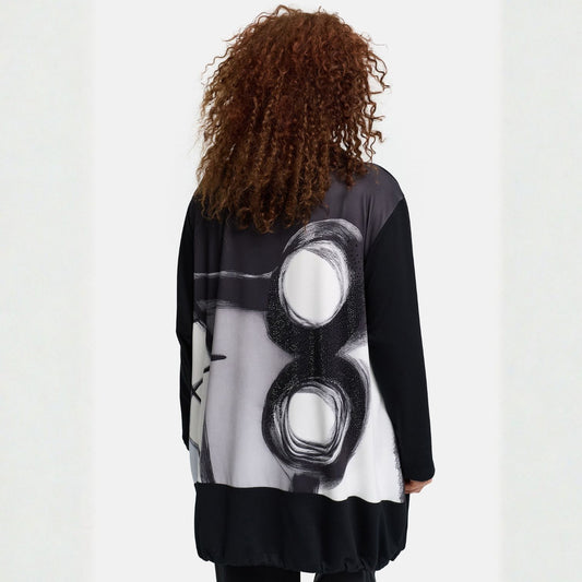 Frenzi4u Oversize Jacke mit Reißverschluss, Strass Kunstmotiv Rücken Schwarz / Weiß)