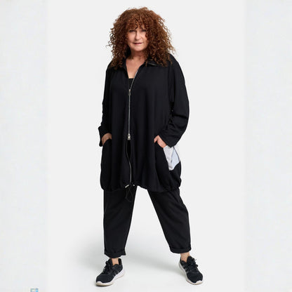 Frenzi4u Oversize Jacke mit Reißverschluss, Strass Kunstmotiv Rücken Schwarz / Weiß)