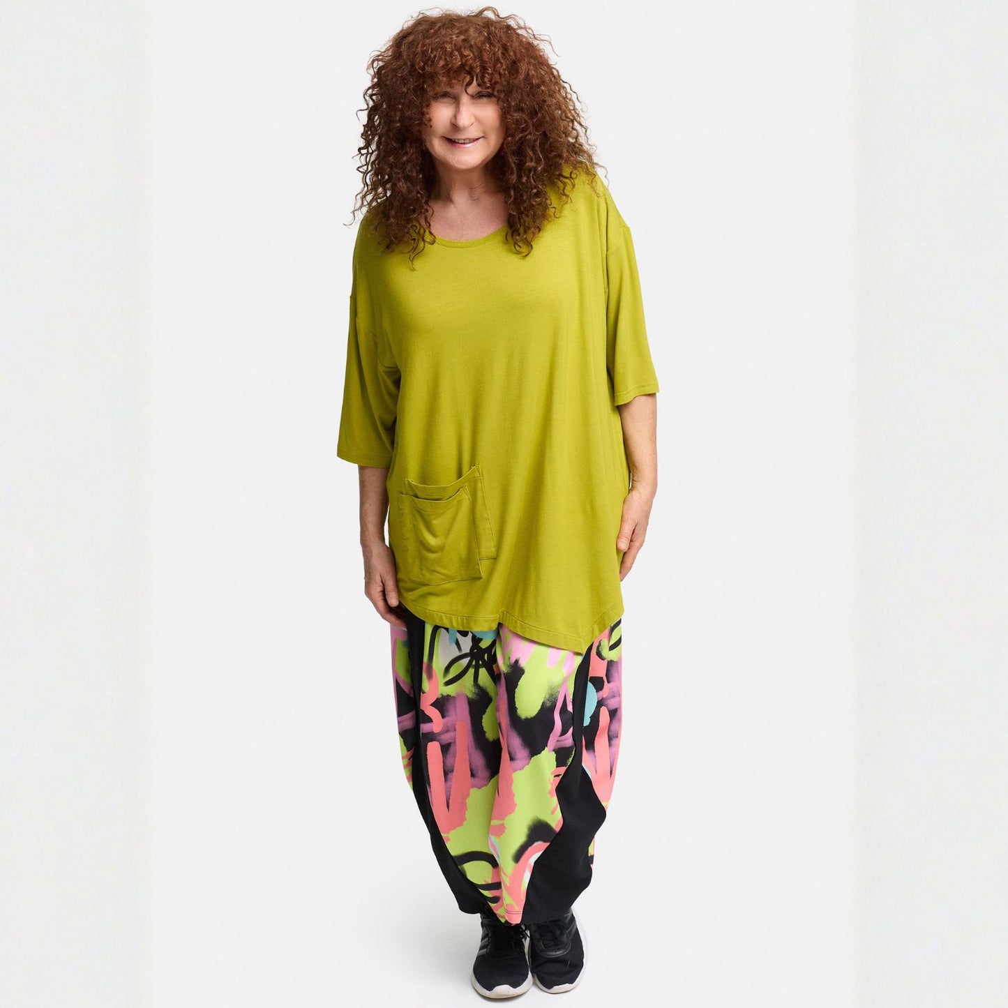 Frenzi4u Shirt Doppel-Tasche Rundhals Kiwi Koralle Schwarz