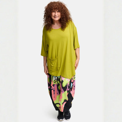 Frenzi4u Shirt Doppel-Tasche Rundhals Kiwi Koralle Schwarz