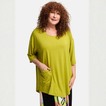 Frenzi4u Shirt Doppel-Tasche Rundhals Kiwi Koralle Schwarz