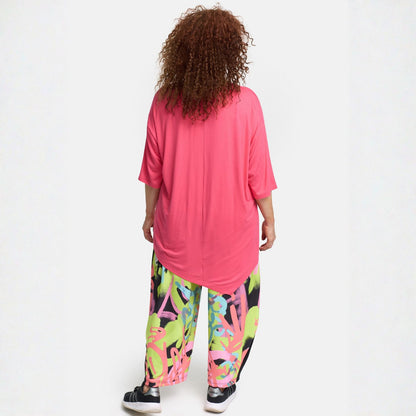 Frenzi4u Shirt Doppel-Tasche Rundhals Kiwi Koralle Schwarz