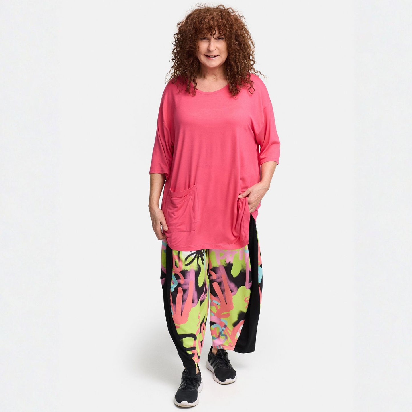 Frenzi4u Shirt Doppel-Tasche Rundhals Kiwi Koralle Schwarz