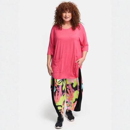 Frenzi4u Shirt Doppel-Tasche Rundhals Kiwi Koralle Schwarz